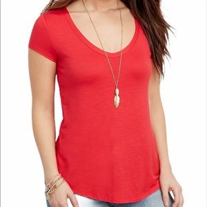 BKE Red V-Neck Short Sleeve Blouse Size XS Lightweight Casual Top